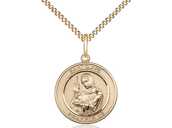 Saint Clare of Assisi medal S028RD2, Gold Filled