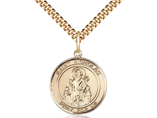 Saint Nicholas round medal S080RD2, Gold Filled