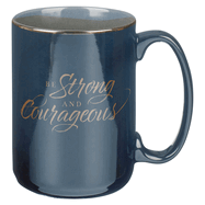 Large Inspirational Scripture Mug for Men: Strong & Courageous - Encouraging Bible Verse Drinkware, Navy Blue, 14 Oz.