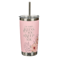 Large Sturdy Stainless Steel Scripture Travel Mug for Women: Bless You & Keep You Inspirational Bible Verse, Double Wall Vacuum