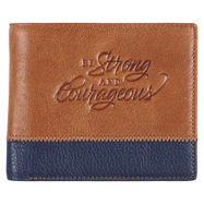 Premium Full-Grain Leather Wallet with Inspirational Scripture for Men: Strong & Courageous Encouraging Bible Verse, RFID Blocking