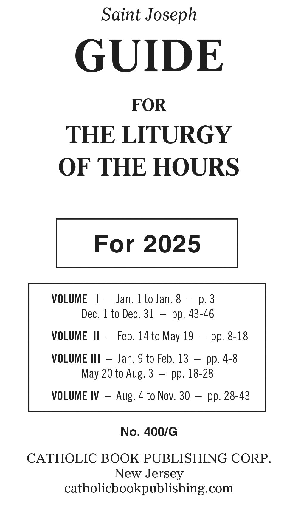 2025 Liturgy of the Hours Guide 400/G for the 4-volume set