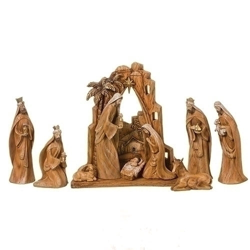 Wood look Nativity Set, 10 pc set, 12" tall