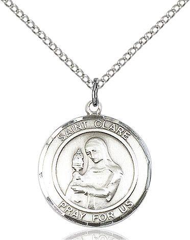 Saint Clare of Assisi round medal S028RD1, Sterling Silver