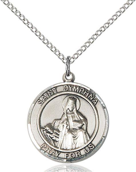 Saint Dymphna round medal S032RD1, Sterling Silver