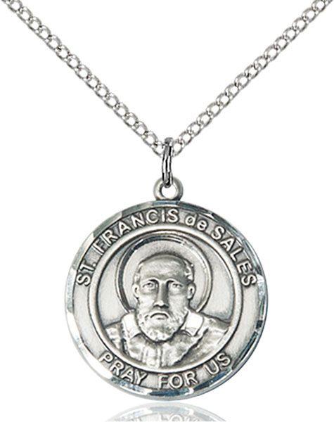 Saint Francis de Sales round medal S035RD1, Sterling Silver