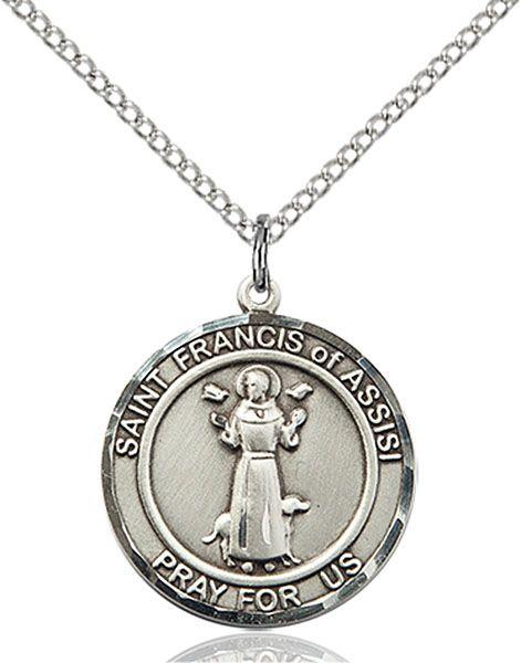 Saint Francis of Assisi round medal, S036RD1, Sterling Silver