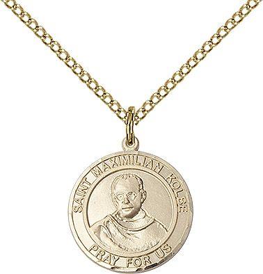 Saint Maximilian Kolbe round medal S073RD2, Gold Filled