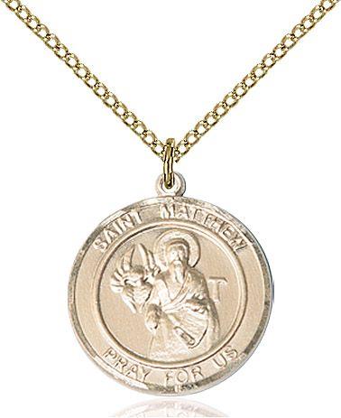 Saint Matthew the Apostle round medal S074RD2, Gold Filled