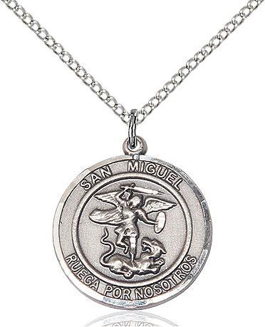 San Miguel Arcangel Español round medal S076RDSP1, Sterling Silver