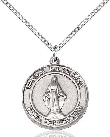 Virgen Milagrosa Español round medal S078RDSP1, Sterling Silver