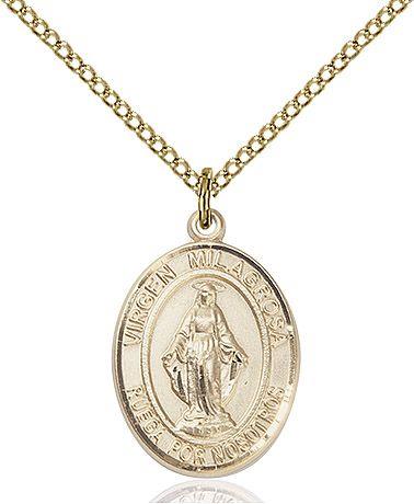 Virgen Milagrosa Español medal S078SP2, Gold Filled