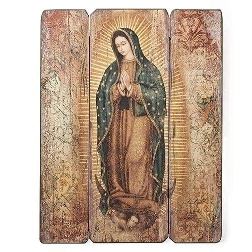 Our Lady of Guadalupe paneled plaque, 17" tall