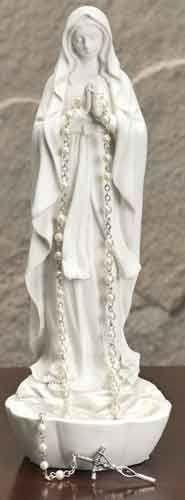 White Our Lady of Lourdes Rosary Holder, 8" tall