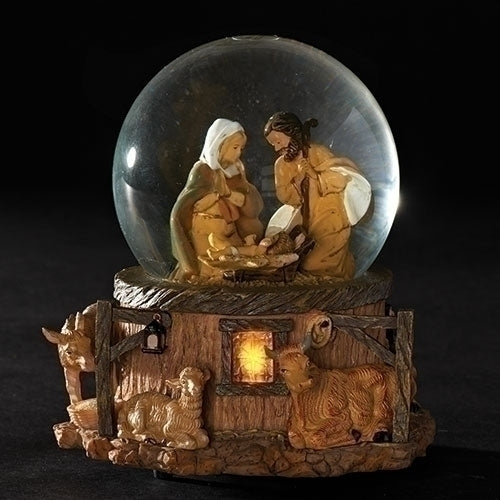 Holy Family Glitterdome, Musical and LED, 5.75" tall