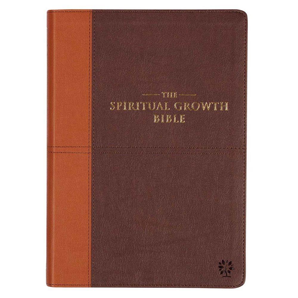 Spiritual Growth Bible, Study Bible, NLT - New Living Translation Holy Bible, Faux Leather, Chocolate Brown/Ginger