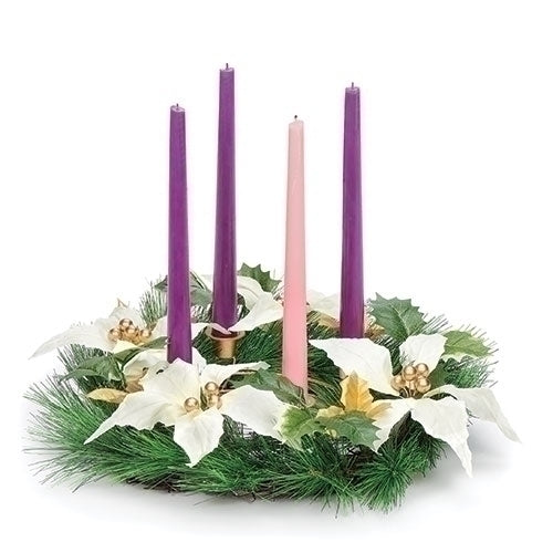 Ivory Poinsettia Advent Wreath, 14" diameter