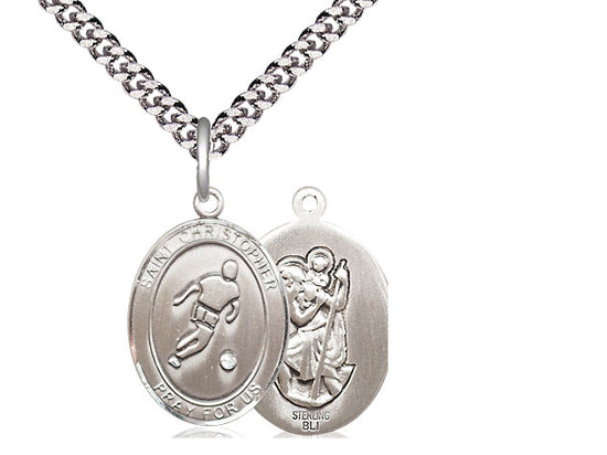 .Soccer with Saint Christopher medal S1541, Sterling Silver