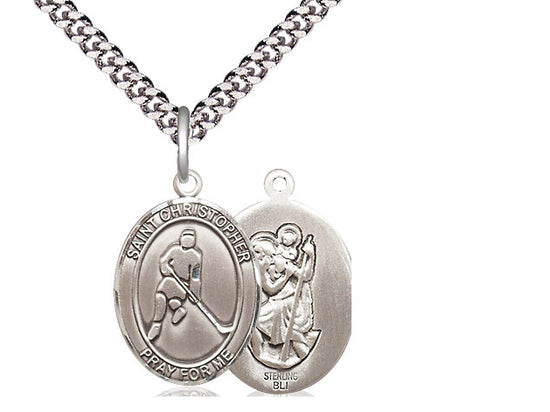 .Ice Hockey with Saint Christopher medal S1551, Sterling Silver