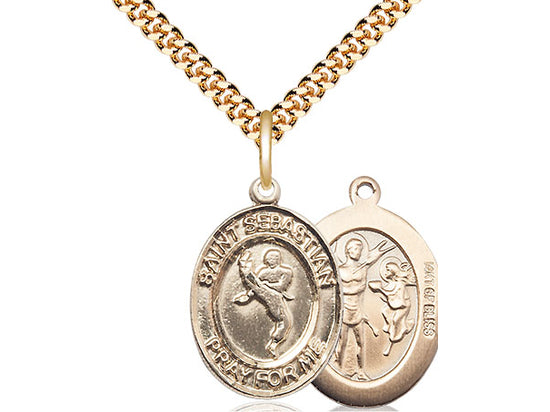 .Martial Arts with Saint Sebastian medal S1682, Gold Filled