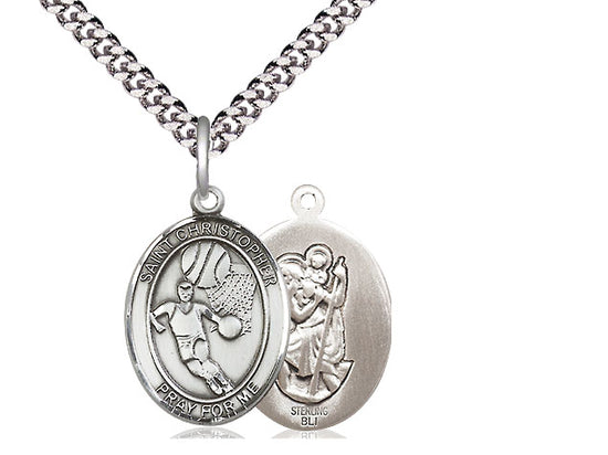 .Basketball with Saint Christopher medal S5021, Sterling Silver