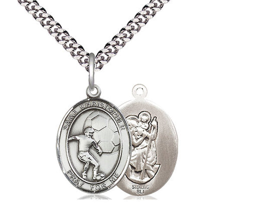 .Soccer with Saint Christopher medal S5031, Sterling Silver