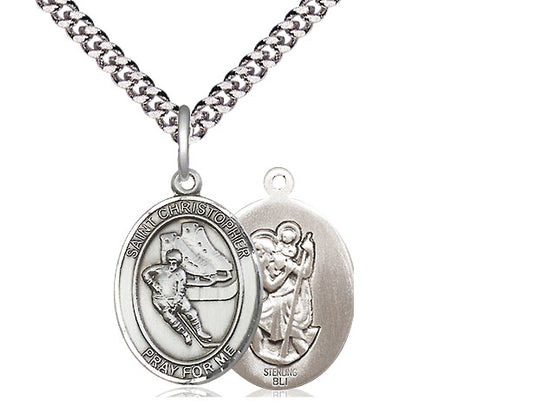 .Hockey with Saint Christopher medal S5041, Sterling Silver