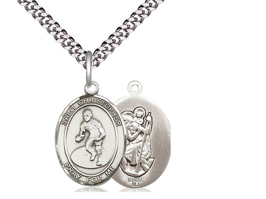 .Wrestling with Saint Christopher medal S5081, Sterling Silver