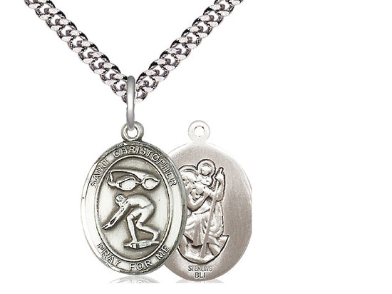 .Swimming with Saint Christopher medal S5111, Sterling Silver