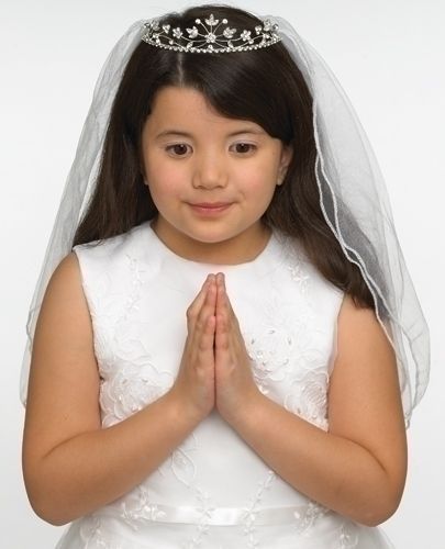 First Communion Veil with Tiara, 26" long