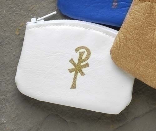 Rosary case, white zippered, 4" wide