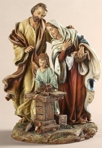 Holy Family featuring Jesus as a boy being instructed in carpentry statue, 9.5" tall