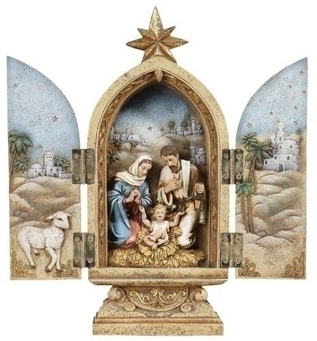 Holy Family Nativity Triptych, 10" tall